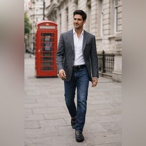 Billy London UK Gray Blazer Sport Coat Mens 38R Tailored Classic $150 Retail